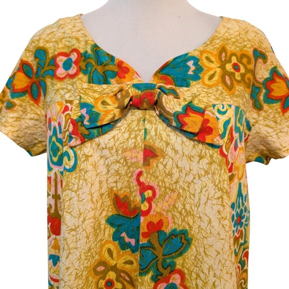 Vintage Malihini Hawaii Womens Sz M/L? Yellow Gold Floral Bow Aloha Midi Dress - Picture 5 of 11